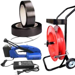 Plastist pakkelindi komplekt JET 12-16 mm PET/PP akuga, laadijaga, PP pakkelint 12 mm, pakkelindi käru